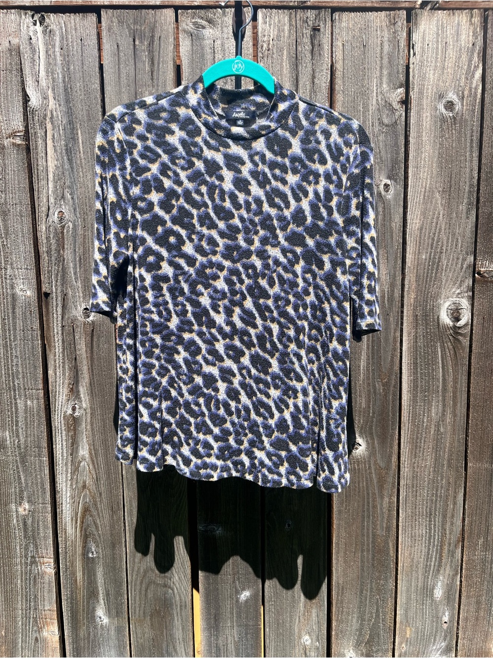 Angels Leopard Print Crewneck Sweater in Black, Blue, Tan size small